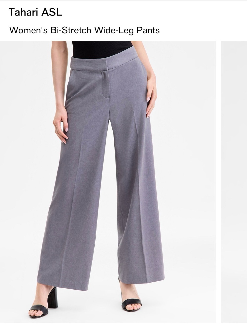 Tahari ASL Wide-Leg Bi-Stretch Pants in Gray